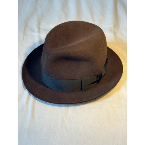 Lock & Co Hutmacher braun Fell Filz Fedora Größe 54 cm / 6 5/8