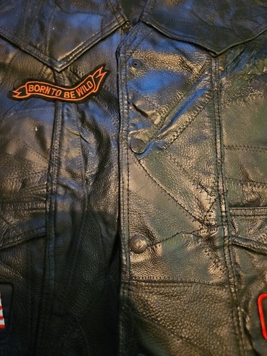 Biker Vest Mens XL Buffalo Leather Diamond Plate Live to Ride Motorcycle Patches - Picture 2 of 12