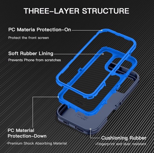 iPhone 16 Pro Phone Case 3-Layer Full Body Protection Heavy Duty, Navy Blue - Picture 2 of 7