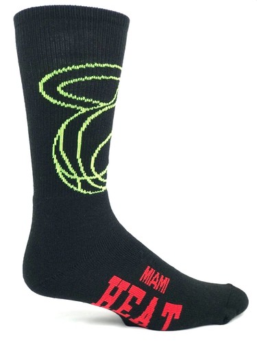 Calze Miami Heat Basketball Adulto Nero con Logo Rosso Neon e Verde Crew - Foto 1 di 3