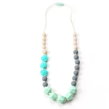 Nummy Beads Turquoise Rose Silicone Baby Teething Necklace for Mom to Wear, 1...