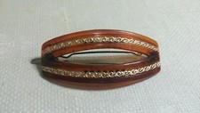 Vintage ST Metal Glad Accented Root Beer Plastic Curved Oblong Hair Barrette