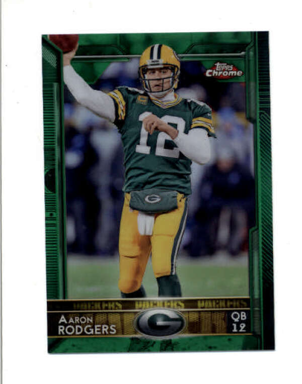 AARON RODGERS 2015 TOPPS CHROME #2 GREEN REFRACTOR PARALLEL BD4952