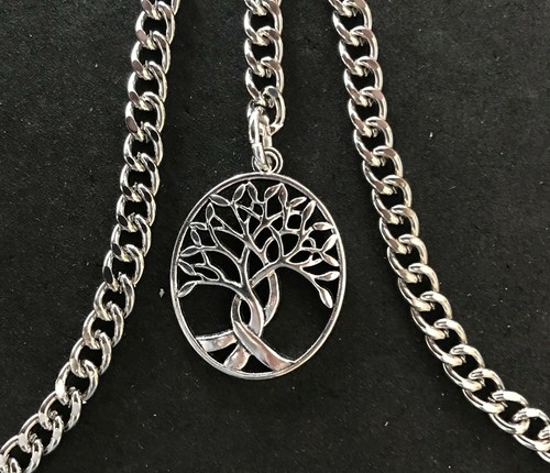 Double Albert pocket watch chain with a tree of life charm fob,silver colour - Picture 4 of 4