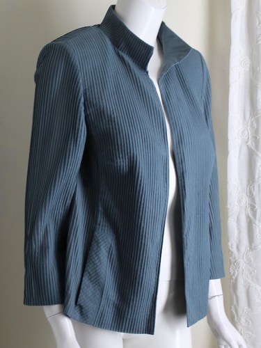 AKRIS Sz 12 US Lovely Stone Blue Lightweight Pintucked Pleated Blazer 3/4 Jacket - 第 10/12 張圖片