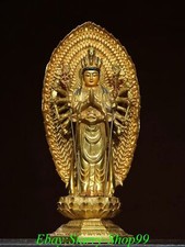 Tibet Bronze Gilt Painting 1000 Arms Avalokiteshvara of Goddess Kwan-yin Statue