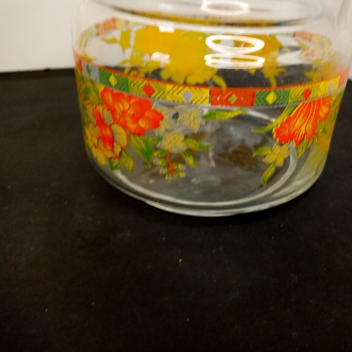 Vintage Clear Round orange yellow Floral Container w/ Lid 4" wide 6" tall - Picture 13 of 15