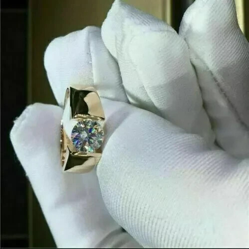 2 kt Rundschliff Laborgefertigter Diamant Solitär Ring 14 K Gelbgold vergoldet Silber - Bild 1 von 6