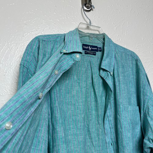 Polo Ralph Lauren Shirt Mens XL Green Striped Linen Ramie Blend Long Sleeve - Picture 8 of 17