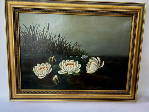 Original Antique Water Lillies oil Painting Lily Pond Victorian | eBay