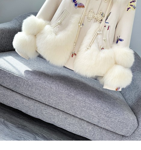 Luxury Fox Fur Coat Women's New Real Fur Suede Embroidered Goose Velvet Jackets - Picture 18 of 28