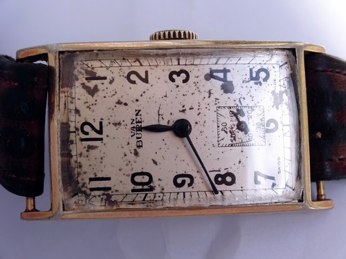Swiss Vintage 1930 Van BUREN Cal. 14 Tank Art Deco Men's Wrist Watch Gold Plaque - Bild 1 von 24