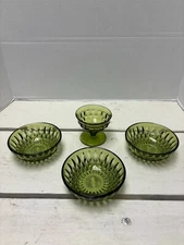 Vintage Green Depression Glass Dessert Bowls & Compote Set
