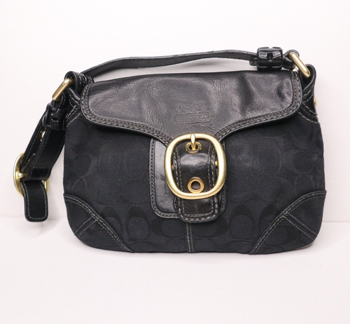 Vintage Coach Bleeker 11441 Black Jacquard Leather Flap Y2K Shoulder Bag Purse
