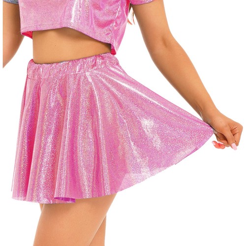 Womens Metallic Flared Short Skirt Dance Clubwear A-Line Mini Skirts Club Wear - Afbeelding 21 van 99