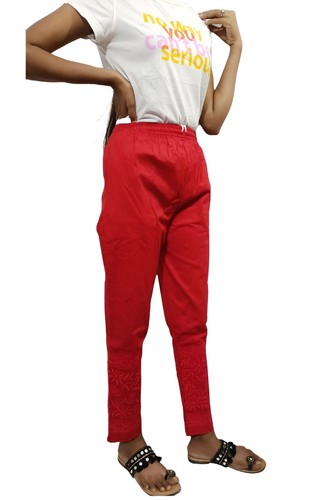 Pants Women Chikan Cotton Lycra Trousers Embroidery Salwar Indian Summer Pajama - Picture 27 of 55