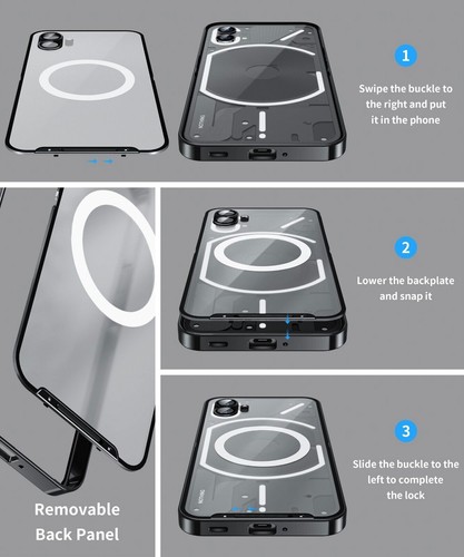 For Nothing Phone 2A Plus 2 & 1 Magnetic Metal Frame Clear back shockproof case - Zdjęcie 8 z 14