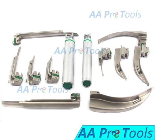 Set Of 12 Fiber Optic Mac & Miller Laryngoscope Blade+2 Handle Incubation - Picture 2 of 3