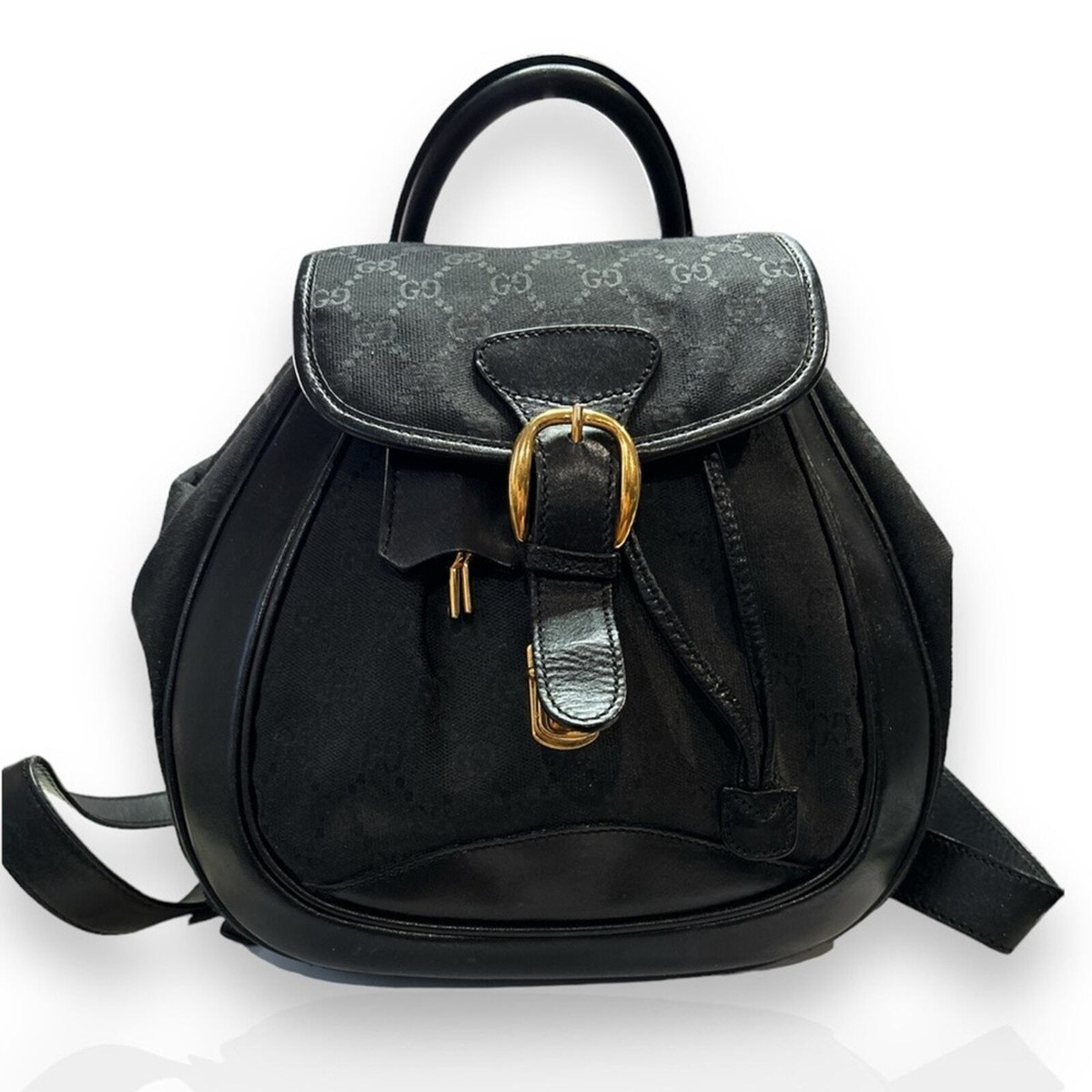 GUCCI Vintage Black Signature Jacquard & Leather Trim Backpack | eBay