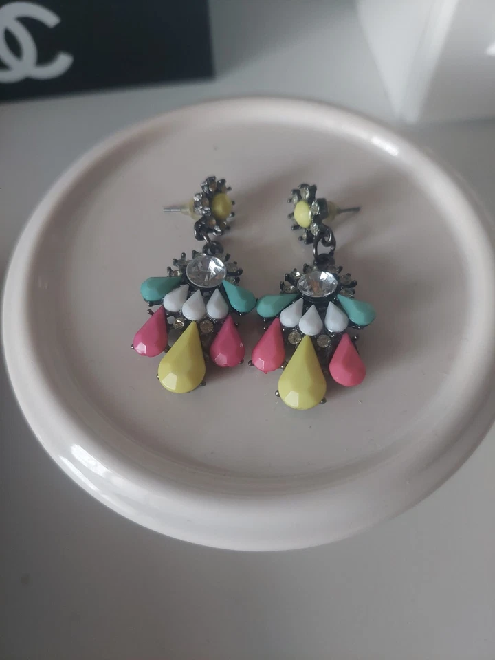 ♡*H&M* Boucles D'oreilles Pendantes Cascade Multicouleurs TBE ♡ - Photo 1/2