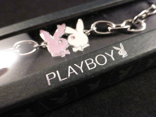 Playboy Bracelet Kissing Bunny Charm Logo Pink Silver Play Boy y2k NOS NWT NIB - Picture 7 of 12
