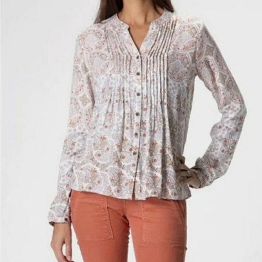 prana evelyn lightweight button up boho cottagecore euc shirt