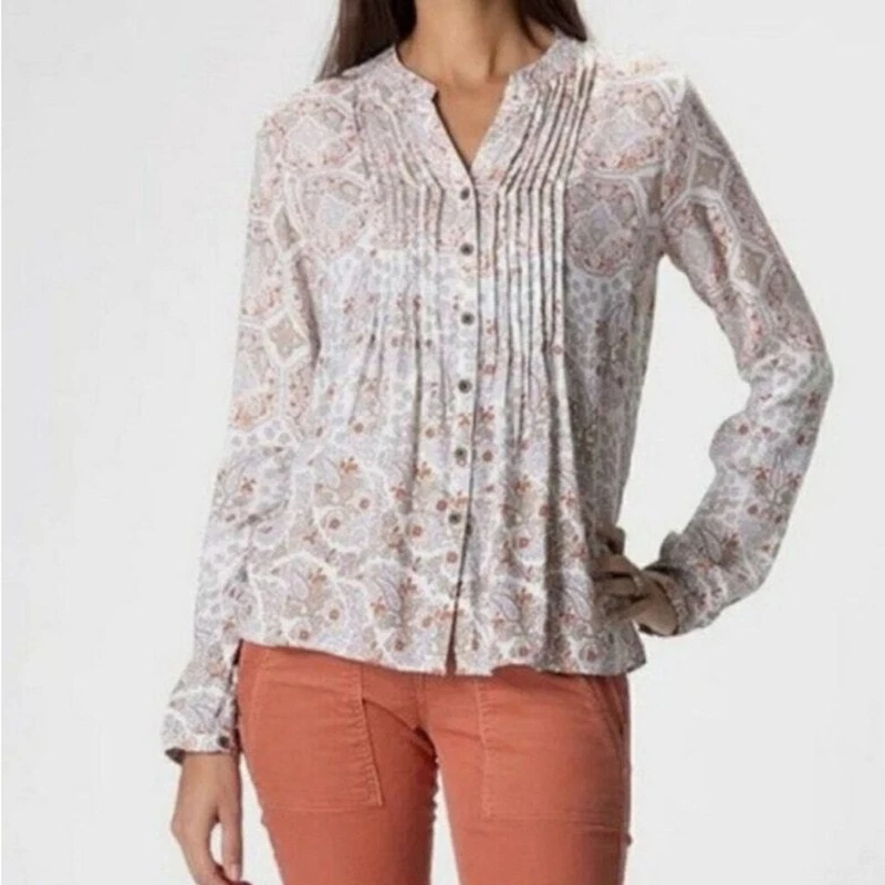 prana evelyn lightweight button up boho cottagecore euc shirt