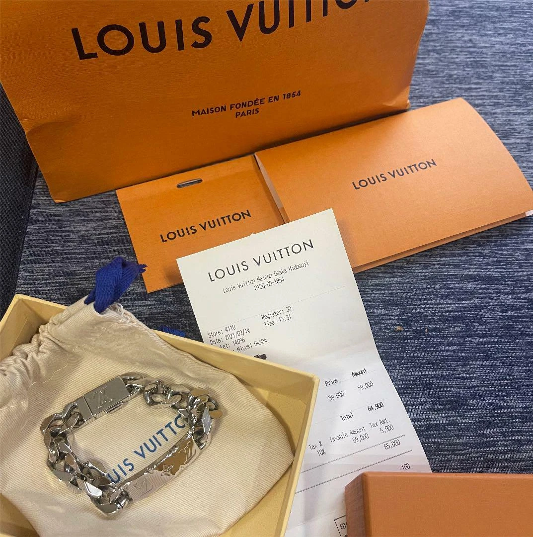 LOUIS VUITTON M00269 Monogram Chain Men's Bracelet w/Box Silver JAPAN  USED