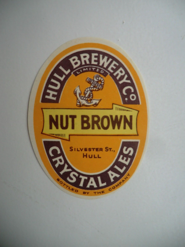HULL BREWERY CRYSTAL ALES NUT BROWN BREWERY BEER BOTTLE LABEL