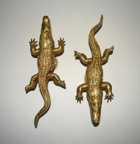 Brass Alligator Door Handles With Round Base Lizard Crocodile Almirah Pull HK427 - Picture 6 of 12