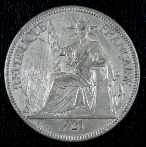 French Indochina 1921 Piastre KM 5a.2 without Mint Mark.