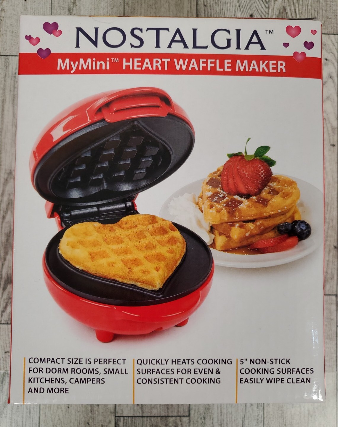 Nostalgia MyMini HEART Shaped Waffle Maker Compact Size RED Color New