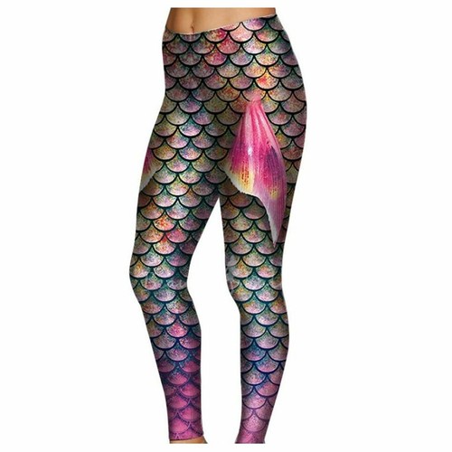 Pink Fish Scale Leggings Women 6 Skinny Comfort Leggings Stretch Pullon Bright - Picture 10 of 12