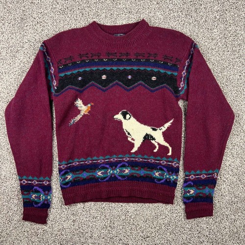 Vintage Woolrich Pullover Damen groß weinrot Wollpullover Vogel Hund Jagd 80er - Bild 2 von 7