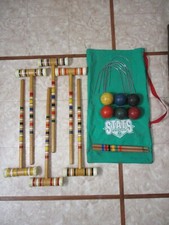 Vintage Wood 6-PLAYERS Croquet Set with Travel Bag COMPLETE By Stats SUMMER FUN