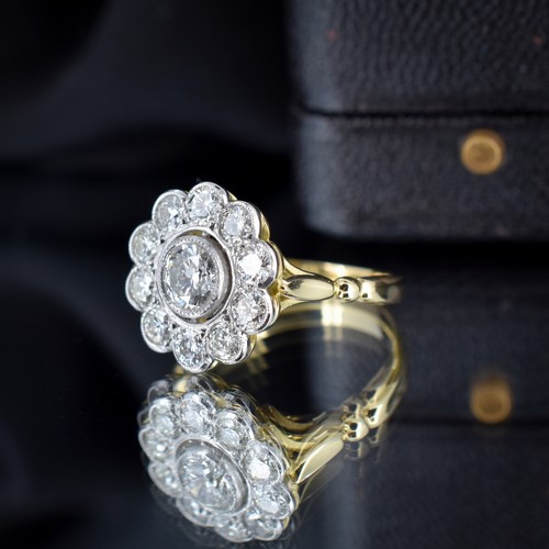 1.85ct Diamond Daisy Cluster Halo 18ct Gold and Platinum Ring | Antique Style - Picture 8 of 9