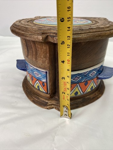 Vintage Handmade Wood and Ceramic Treasure Chest JEWELLERY SPICE Chest ~RARE - Picture 10 of 11