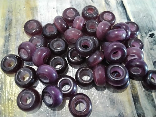 Glass Cat Eye European Bead, Rondelle, 14x7mm, Large Hole, 10 Pce, Purple - Bild 1 von 2