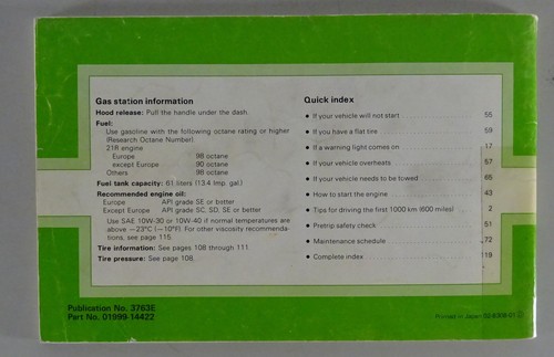 Owner's Manual / Handbook Toyota Celica TA6 from 1983 - Picture 2 of 3