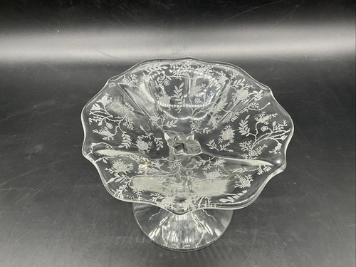 VTG Fostoria Baroque Chintz Etched Pedastal Compote - Picture 2 of 7