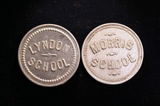 Pair of UNLISTED School tokens - Lyndon School  Morris School