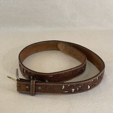 Vntg HAND TOOLED Leather Belt Brown W/Buckle Hearts Cowgirl Western Rodeo