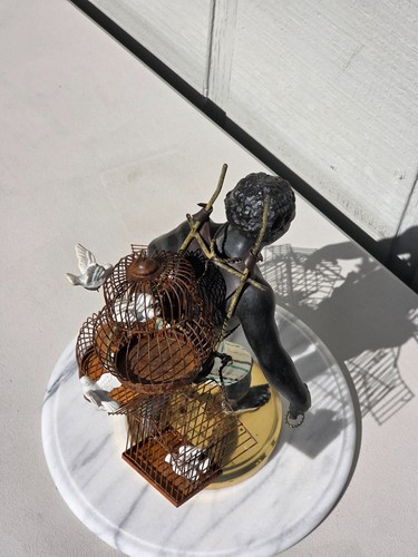 PETITE CHOSES Blackamoor Nubian BRONZE Port Figurine Vintage Birdcage Seller VTG - Picture 21 of 21