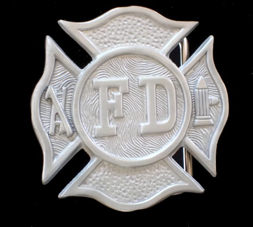 EINFACHE FEUERWEHR MALTESERKREUZ GÜRTELSCHNALLE SISKIYOU ZINN NEU - Bild 1 von 2