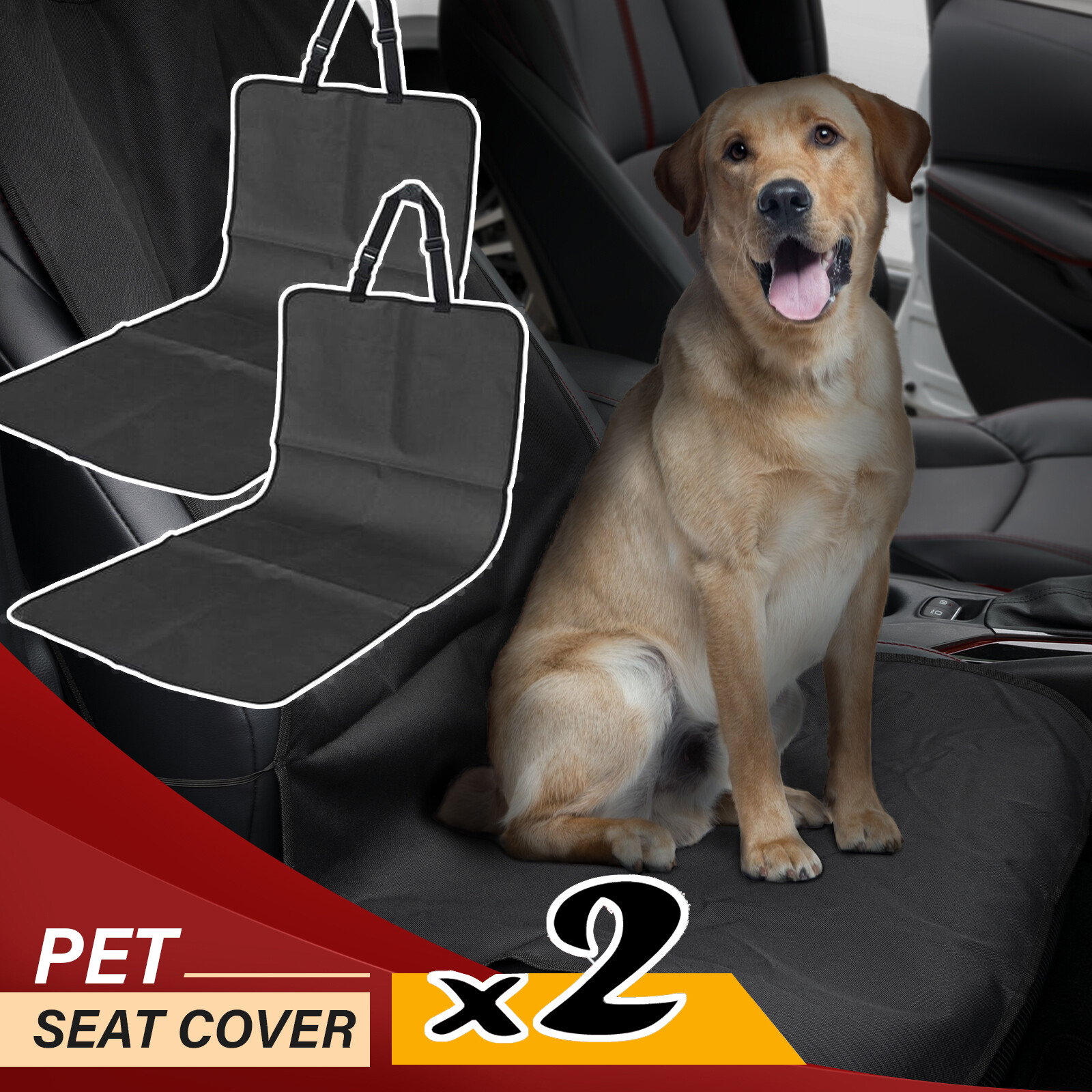 2PCS Universal Car SUV Seat Cover Black Pet Seat Protector Cat Dog Chair Cushion