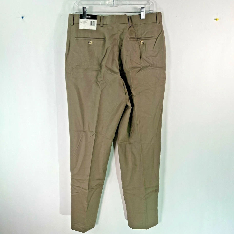 Pantalones de vestir de lana tostada tiro medio pierna recta frente plano Alfani para hombre talla 34X34 Foto 2 de 4
