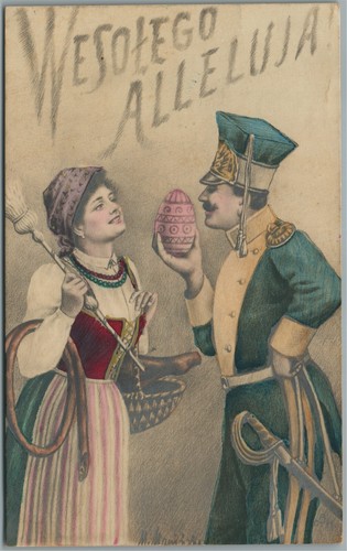 POLAND ANTIQUE POLISH HAPPY EASTER GREETING POSTCARD - 第 1/2 張圖片