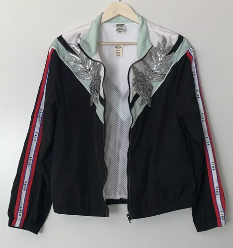 New Victoria Secret PINK M/L Blue Light Jacket Coat Wind Breaker Bling Flower - Picture 3 of 4