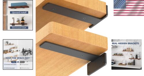 12 Pack Heavy Duty Black Floating Shelf Brackets - 6 Inch L Brackets for DIY - Picture 2 of 8