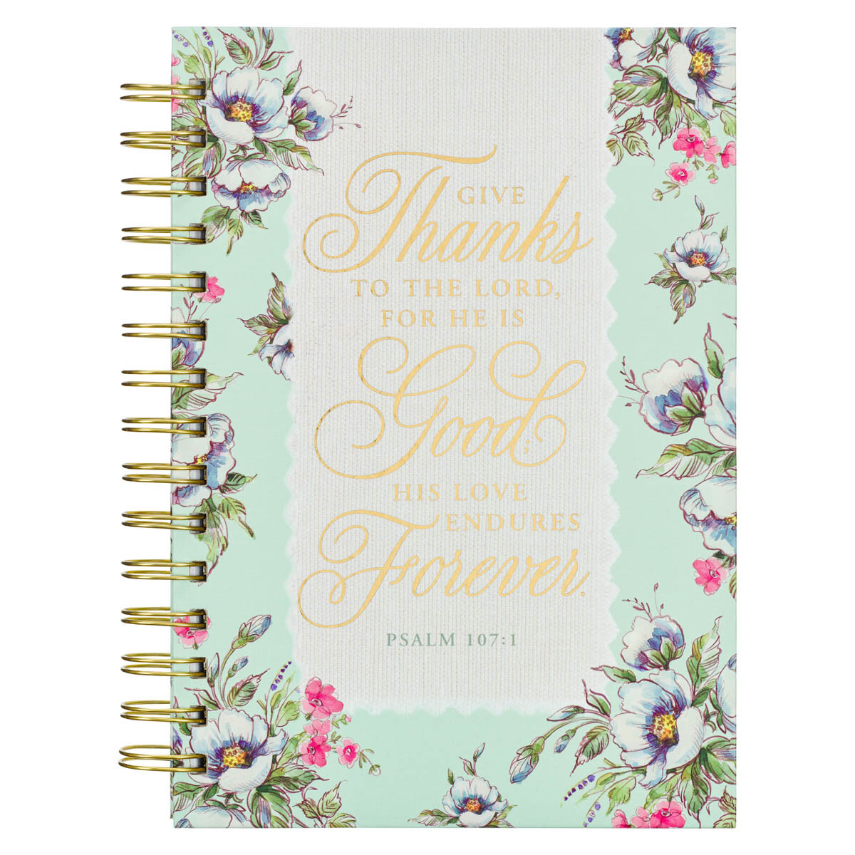 Journal w/Scripture Floral Give Thanks Psalm 107:1 Bible Verse Cream Mint 192-image